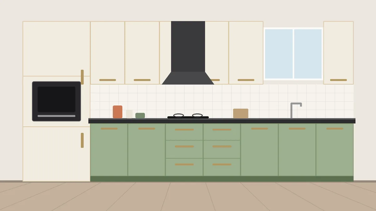 Ivory and sage green two colour kitchen