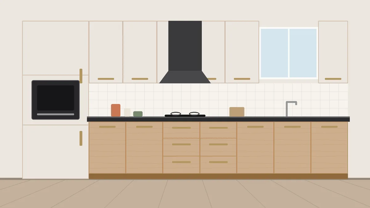 Pearl greige and light maple two colour kitchen