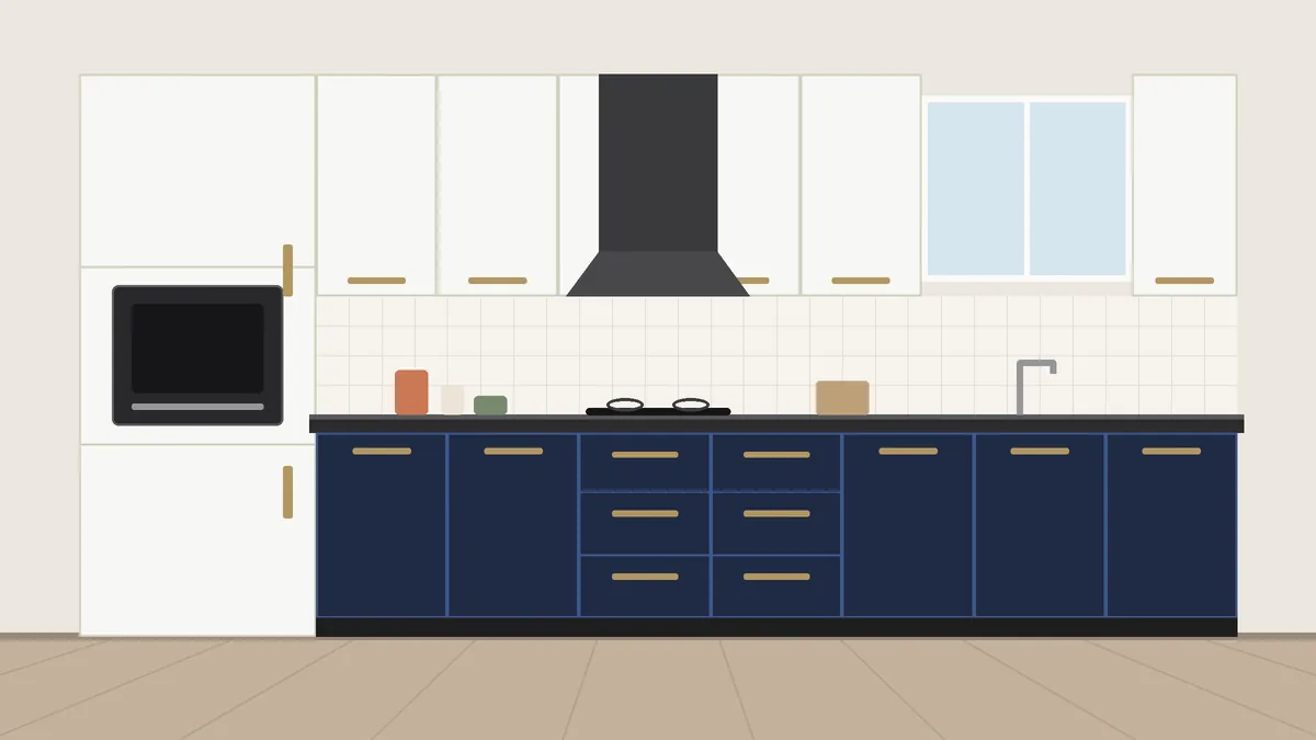 Soft white and ink navy two colour kitchen
